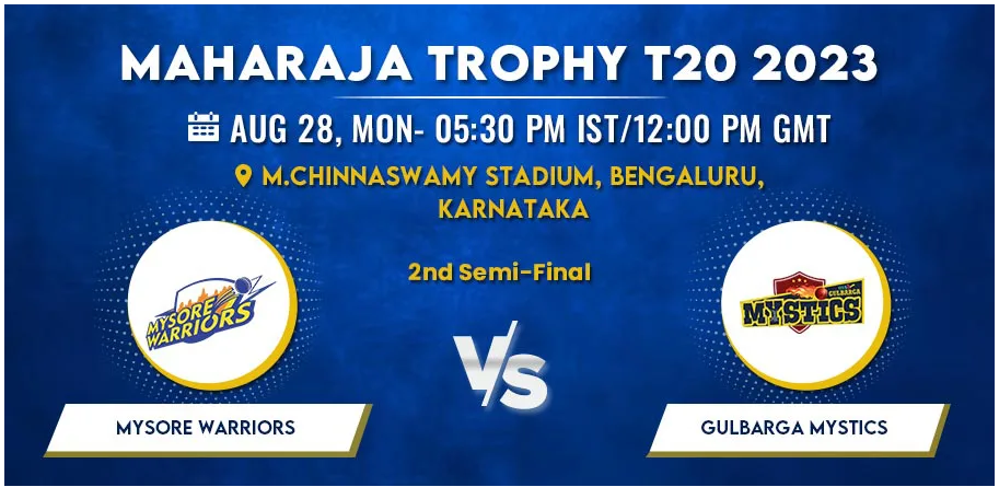 Mysore Warriors vs Gulbarga Mystics Today Match Prediction & Live Odds - Semi Final Maharaja Trophy 2023