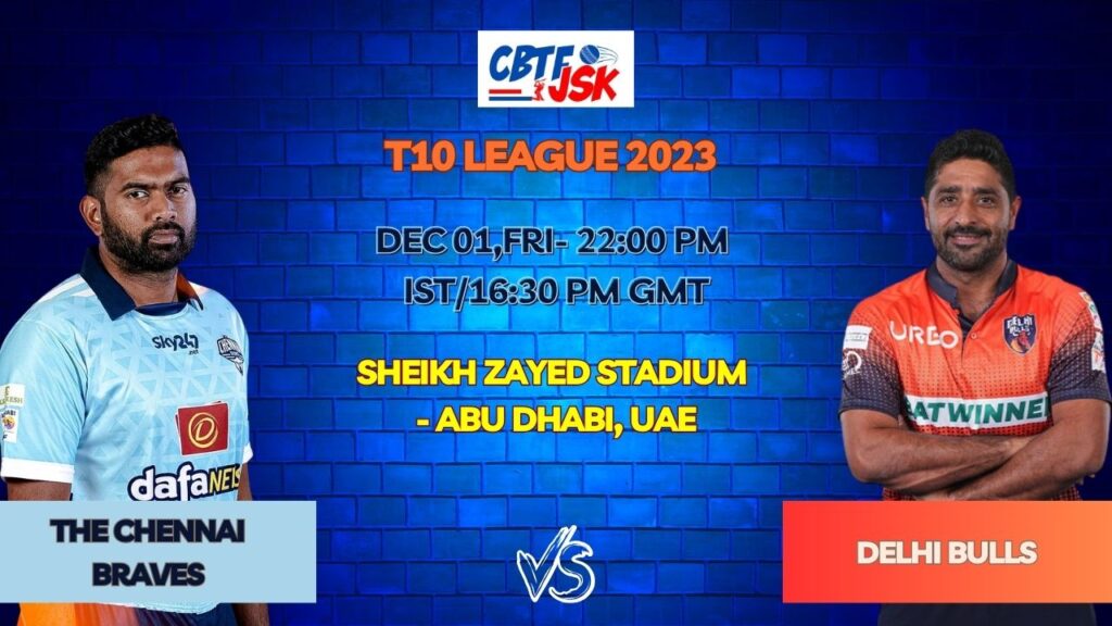 The Chennai Braves vs Delhi Bulls Today Match Prediction & Live Odds - T10 League 2023