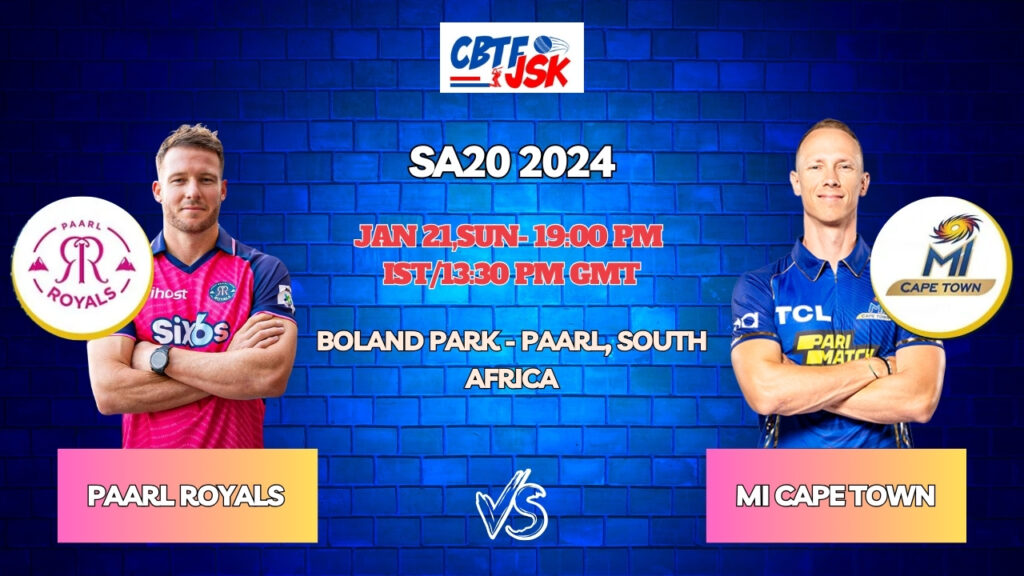 Paarl Royals vs MI Cape Town Today Match Prediction & Live Odds - SA20 2024