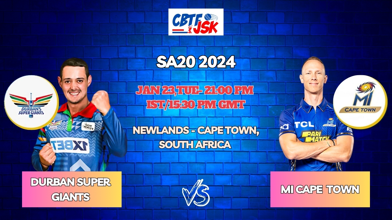 MI Cape Town vs Durban Super Giants Today Match Prediction & Live Odds - SA20 2024