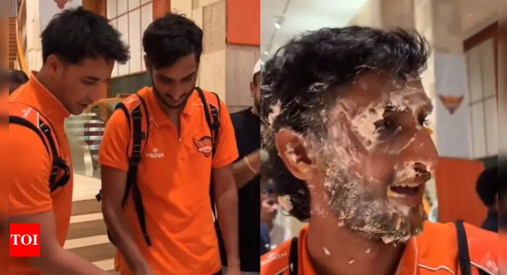 Watch: Cake-smeared Shahbaz Ahmed leads celebrations in SRH camp after entering IPL final | Cricket News