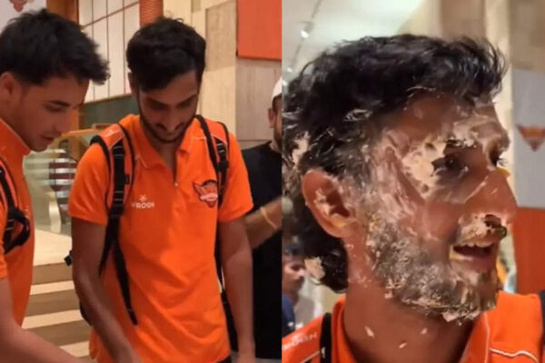 Watch: Cake-smeared Shahbaz Ahmed leads celebrations in SRH camp after entering IPL final | Cricket News