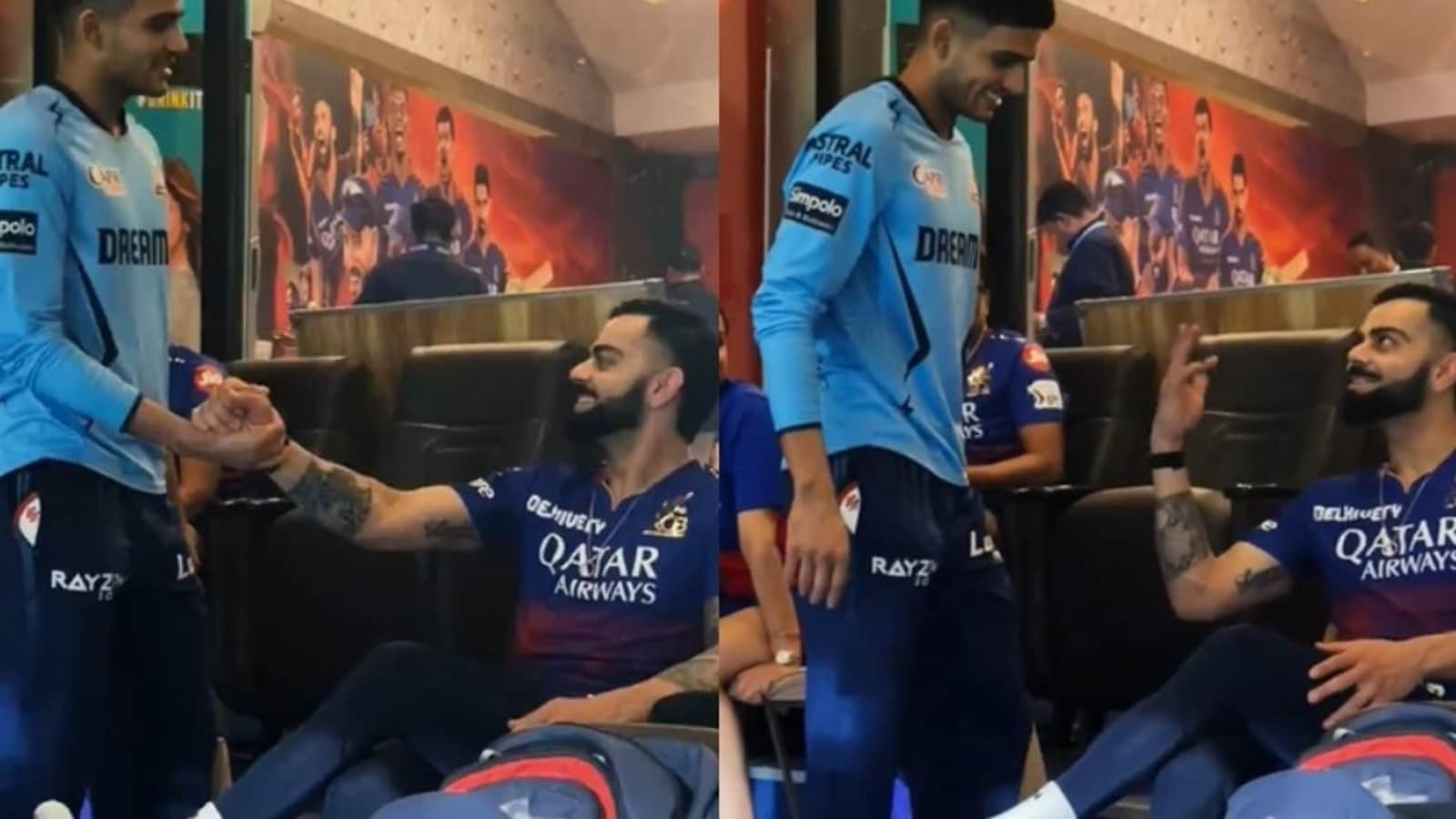 'Badi jaldi aaya...': Virat Kohli pulls Shubman Gill's leg as GT captain visits RCB dressing room before IPL 2024 clash