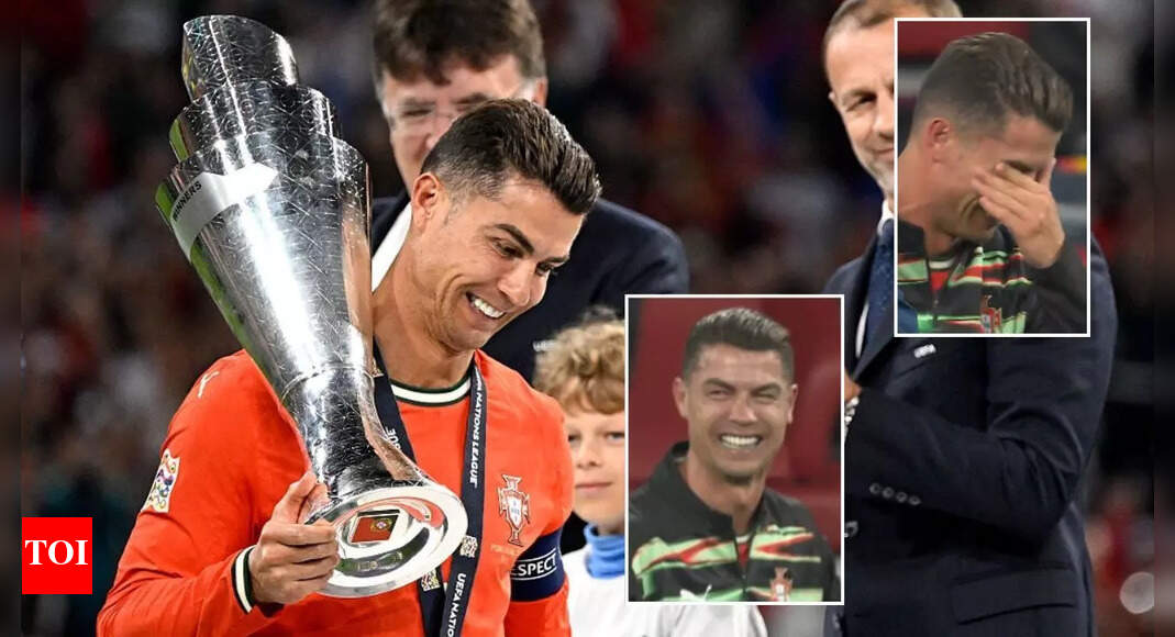Watch: Cristiano Ronaldo breaks down in tears, falls to knees after Portugal beat Spain in Nations League final | Football News