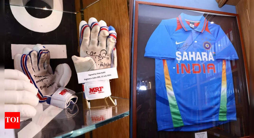 In Photos: Virat Kohli gloves, signed Sachin Tendulkar jersey get showcased at The Oval's museum | Cricket News