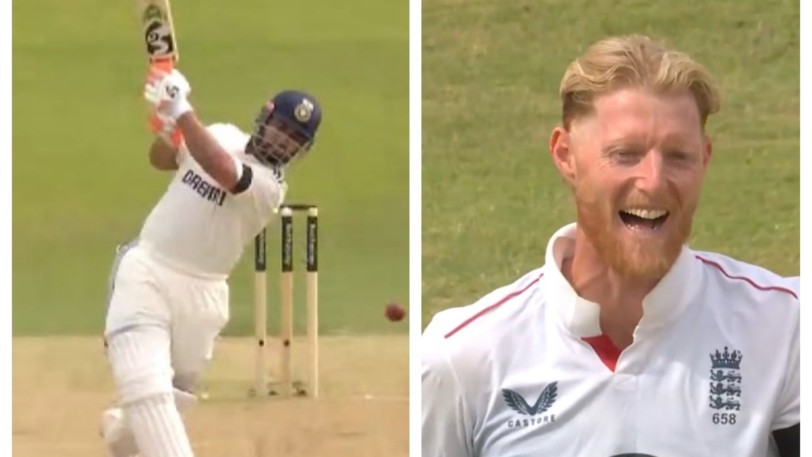 Ben Stokes bursts into laughter after Rishabh Pant belts him down the ground for four off his second ball